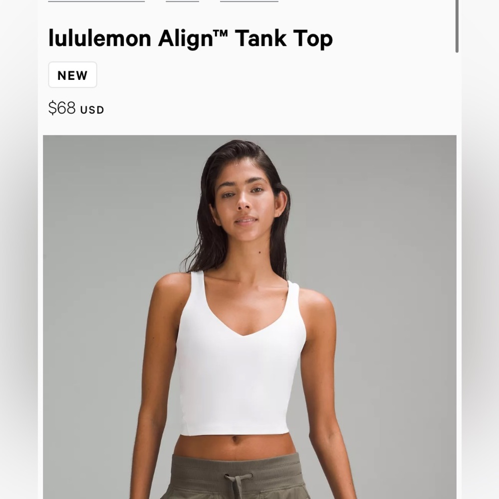 Lululemon Align white tank top size 8